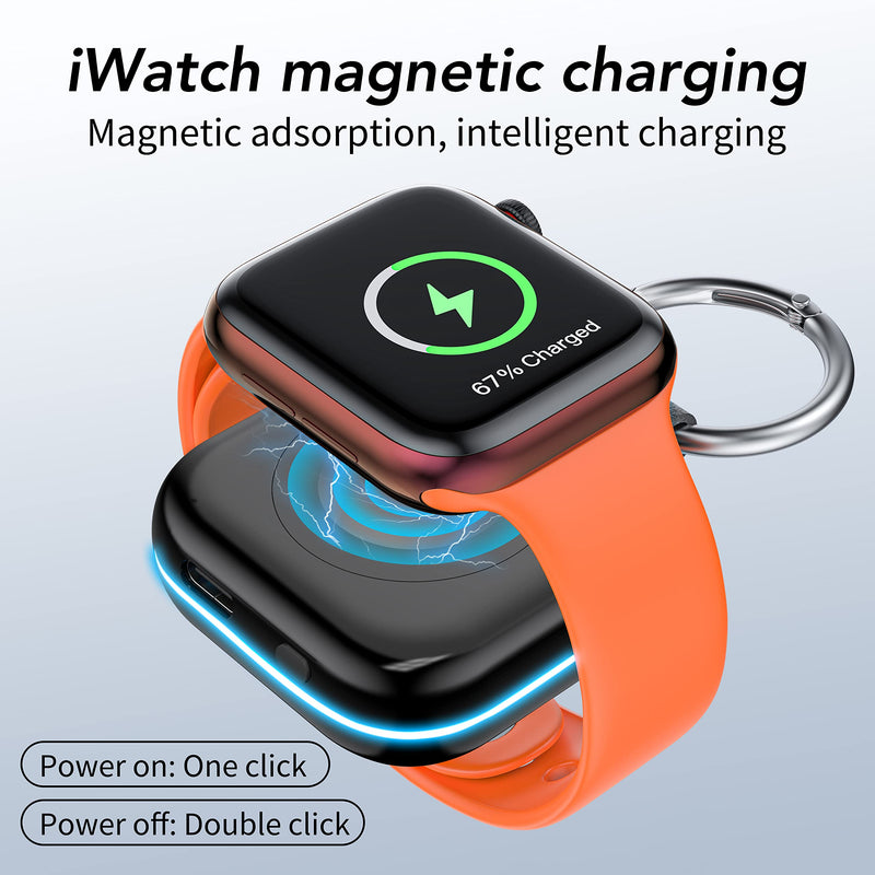 [Australia - AusPower] - HUOTO Portable Charger for Apple Watch,Wireless Magnetic iWatch Charger 1200mAh Power Bank Travel Keychain Accessories Smart Watch Charger for Apple Watch Series 8/7/6/5/4/3/2/SE/Ultra Black 