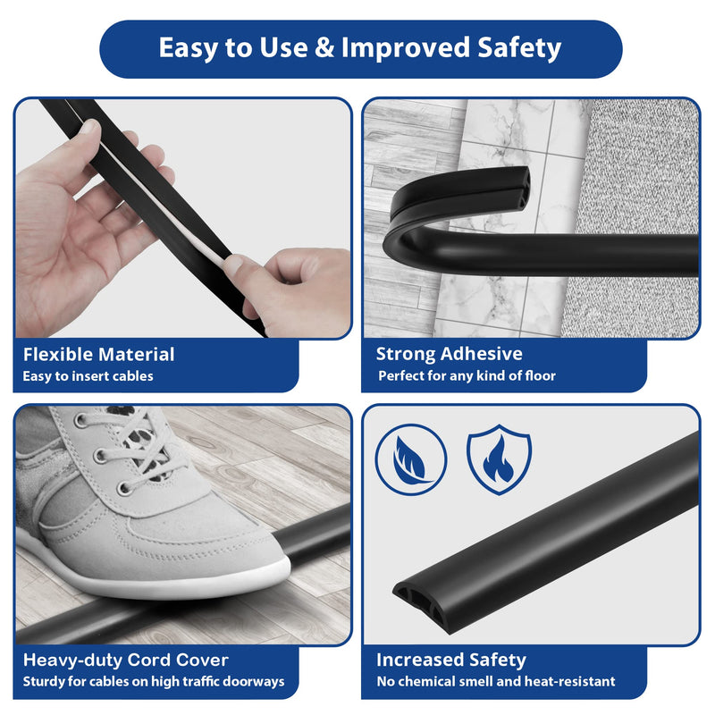 [Australia - AusPower] - Floor Cable Cover, 4ft, Black Wire Cover for Floor, Prevent Cable Trips & Protect Wires, Floor Cord Cover - Cord Cavity - 0.39" (W) x 0.24" (H) Small 