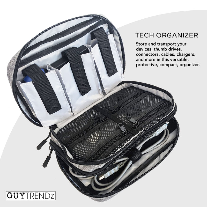 [Australia - AusPower] - GUYTRENDz Tech Organizer Case | Electronics Gear Organizer for Cables, Devices, Thumb Drives, Connectors, USB, HDMI, Mouses, Hard Drives, Battery Chargers, Phones Gray 