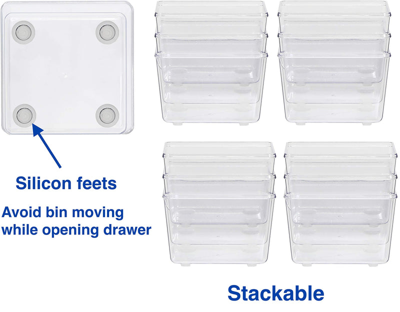 [Australia - AusPower] - 12 Pack - Simple Houseware Clear Plastic Drawer Organizers, 3.25"x 3.25" Small 