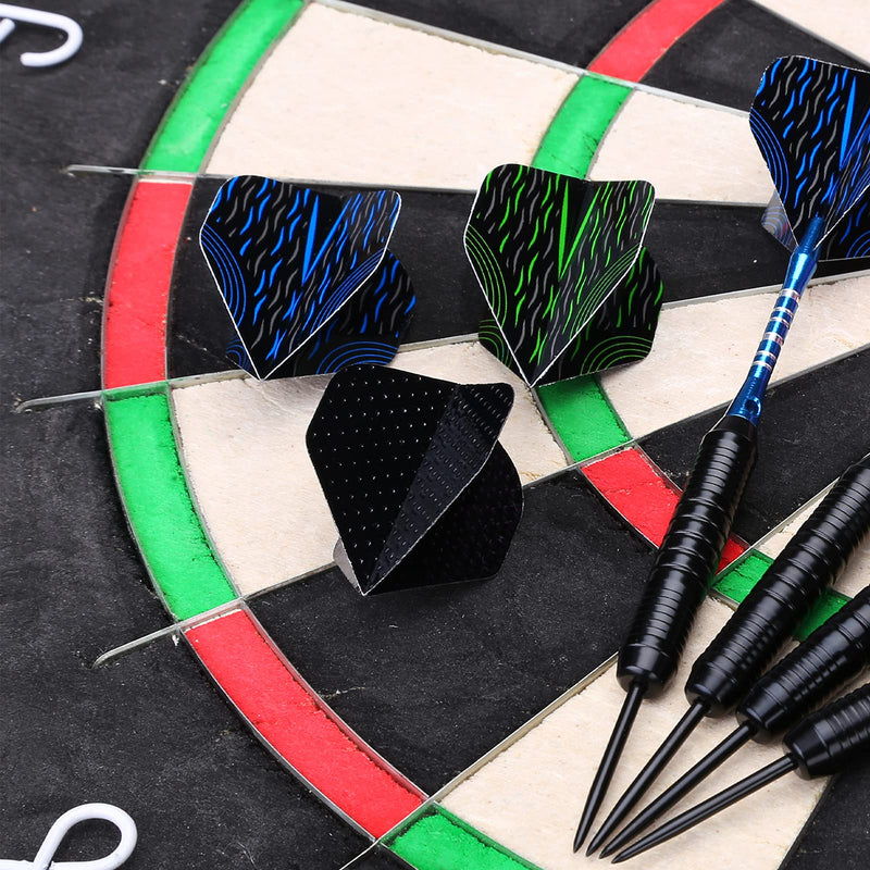 [Australia - AusPower] - DARTSPACE 12 Pack Steel Tip Darts Set 24 Grams, Metal Tip Darts with Premium Black Blue Aluminum Shafts, Extra 50 Rubber O-Rings 6 Nylon Shafts 12 Spring Rings 16 Flights Protector 1 Tool Kit 