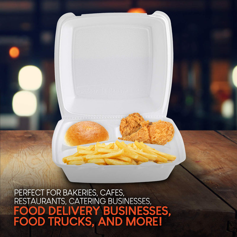 [Australia - AusPower] - Stock Your Home 8 Inch Clamshell Styrofoam Containers (25 Count) - 3 Compartment Food Containers - Large Carry Out Container for Food - Clamshell Take Out Containers for Delivery, Takeout, Restaurants 