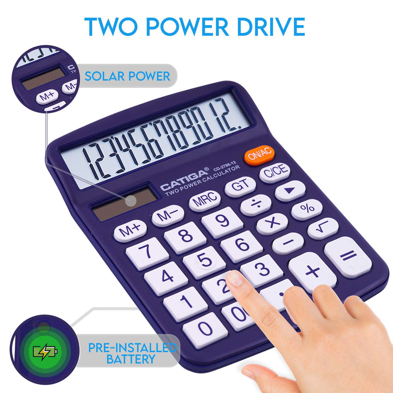 [Australia - AusPower] - Desktop Calculator 12 Digit with Large LCD Display and Sensitive Button, Solar and Battery Dual Power, Standard Function for Office, Home, School, CD-2786 (Purple) Purple 