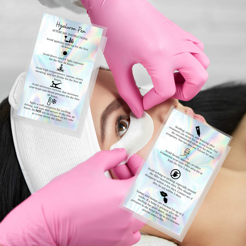 [Australia - AusPower] - Hyaluron Pen Filler Aftercare Card | 50 Pack | 2x3.5” inches Business Card Size | Non-Reflective Matte Rainbow Holographic Look Design 