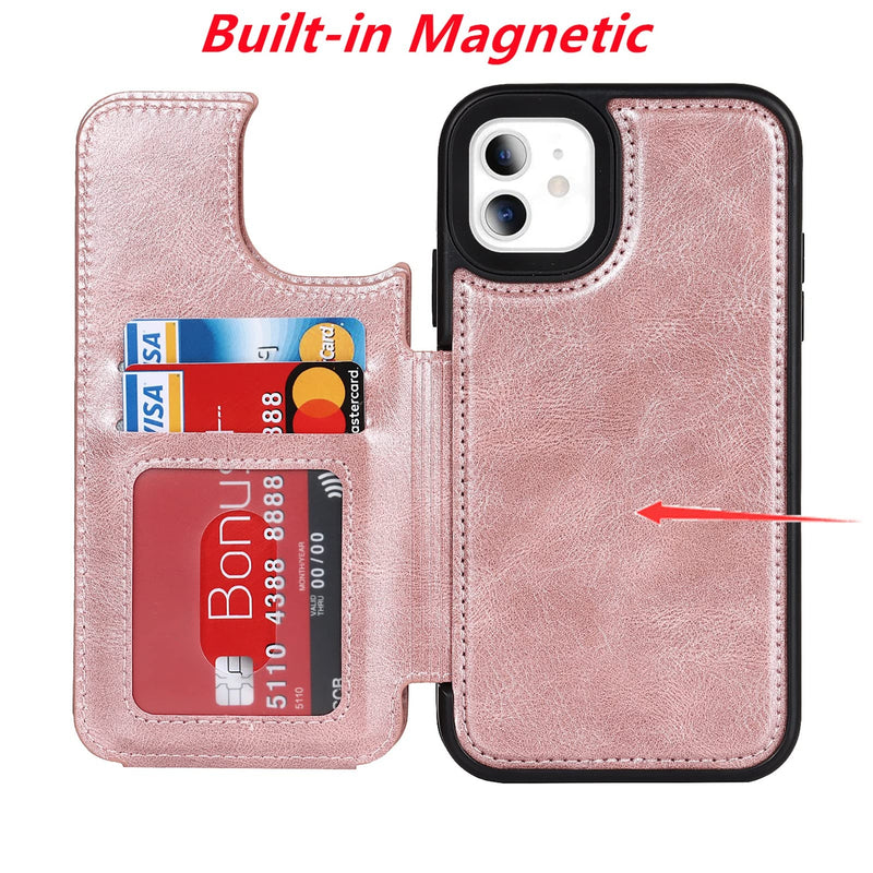 [Australia - AusPower] - Jaorty for iPhone 11 Wallet Case with RFID Blocking Card Holder,7 Card Slots Heavy Duty Protective Bumper Armort PU Leather Magnetic Buttons Kickstand Case for iPhone 11 6.1 Inch,Macaron Rosegold 7 Card Slots-RoseGold 