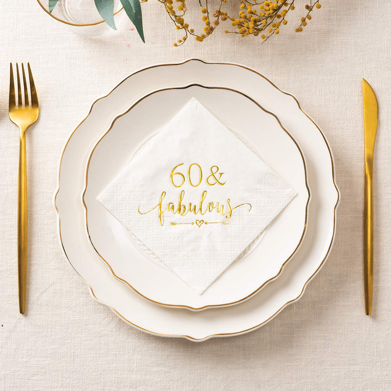 [Australia - AusPower] - Crisky 60 and Fabulous Cocktail Napkins Gold for Women 60th Birthday Decorations, 60th Birthday Bevergae Dessert Table Supplies, 50Pcs, 3-Ply 