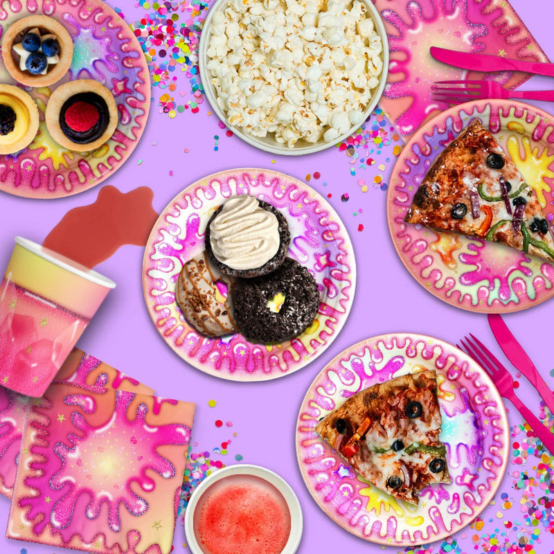 [Australia - AusPower] - Girl Glitter Slime Making Birthday Party Supplies Set Plates Napkins Cups Tableware Kit for 16 