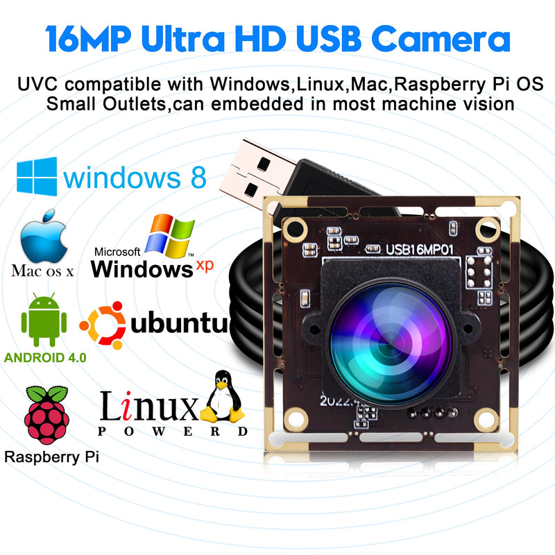 [Australia - AusPower] - ELP 16MP Wide Angle USB Camera Module with 170degree Fisheye Lens for Raspberry Pi and Computer 4K Mini UVC USB2.0 Video Webcam Board Industrial PC Lightburn Camera IMX298 USB with Camera for Laptop 