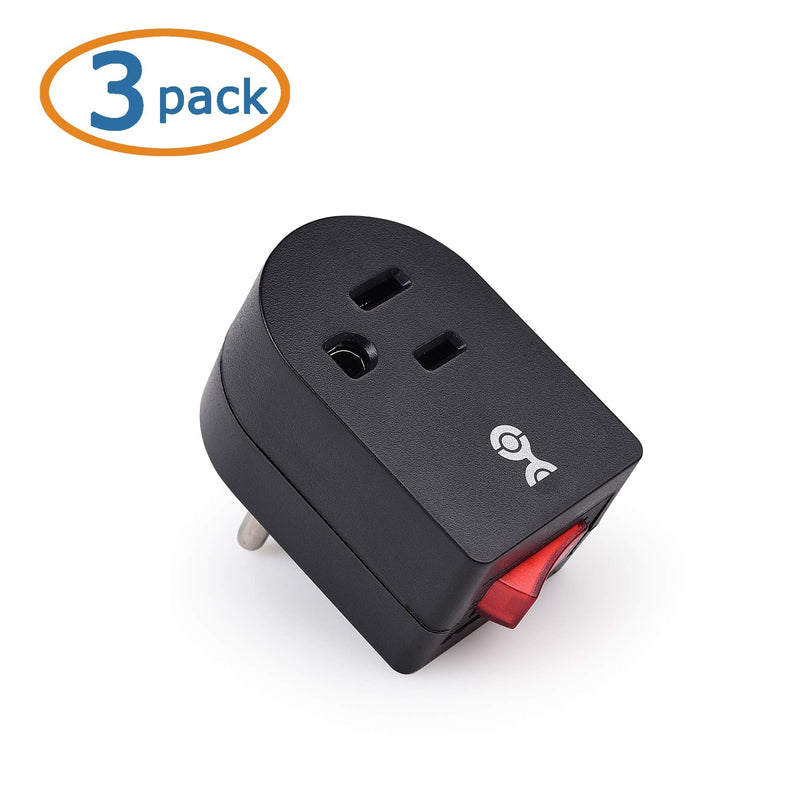 [Australia - AusPower] - Cable Matters 3 Pack Grounded Outlet with ON Off Switch, Single Outlet Switch/Plug Switch in Black 