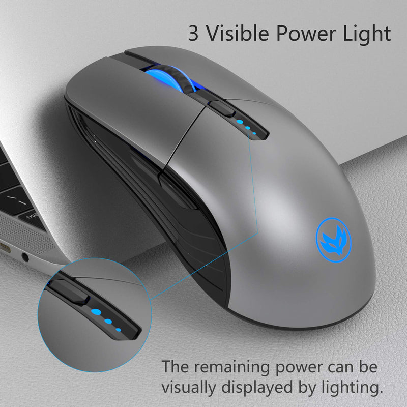 [Australia - AusPower] - RIIEYOCA LED Wireless Mouse, Silent Rechargeable Mouse, Portable 2.4G Wireless Mouse with USB Receiver, 3 Adjustable DPI for PC, Laptop, Computer, Notebook (Silver) Silver 