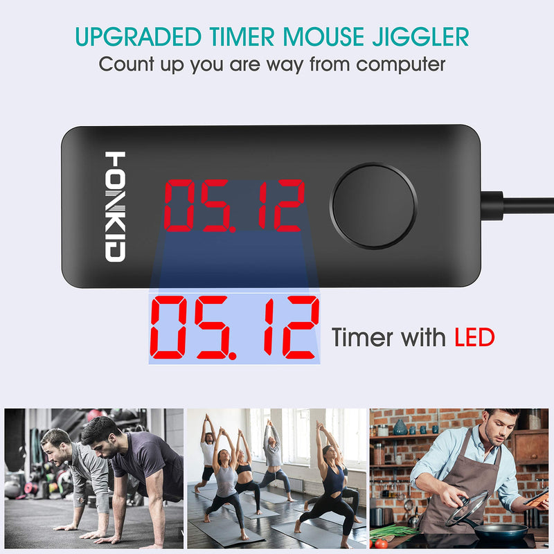 [Australia - AusPower] - HONKID Mouse Jiggler USB C with LCD Timer ,Mouse Mover Jiggler with 3 Realistic Random Movements and Memory Function,Simulate Mouse Move to Keep Laptop Awake USB-C Port 