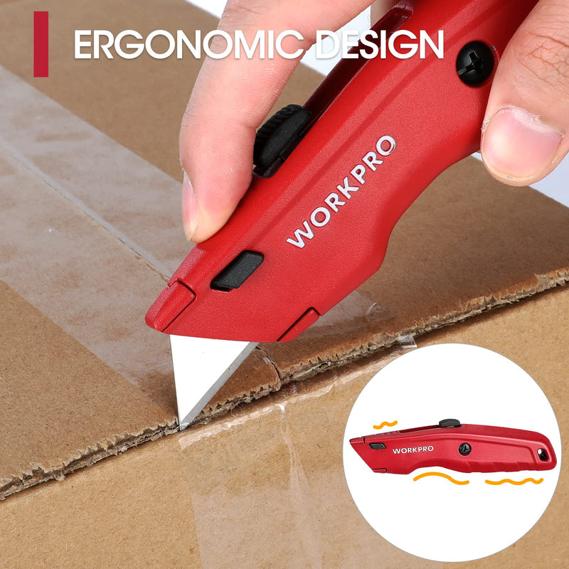 [Australia - AusPower] - WORKPRO Premium Utility Knife, 1PC Retractable All Metal Heavy Duty Box Cutter, Quick Change Blade Razor Knife, with 10 Extra Blades, Red 1PC Red 