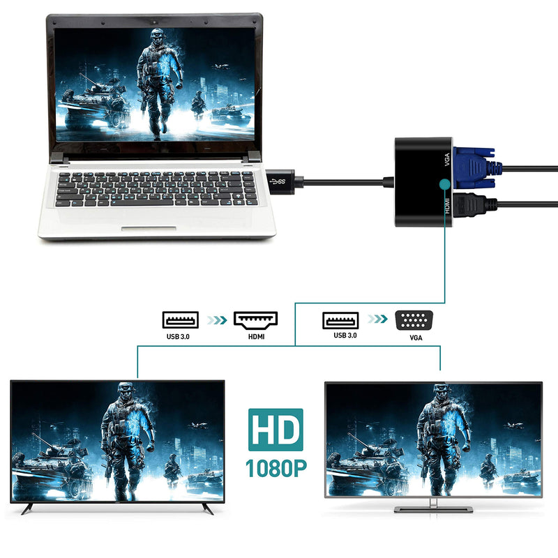 [Australia - AusPower] - USB to HDMI VGA Adapter, avedio links USB3.0 to VGA HDMI Adapter Converter Support HDMI VGA Sync Output 1080p Compatible with Windows 7/8/8.1/10 Monitor Display Video Adapter Converter 