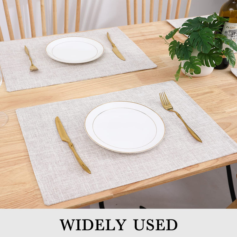 [Australia - AusPower] - homing Neutral Beige Cloth Placemats Set of 6 – Cotton Linen Blend Washable Farmhouse Dining Table Mats for Indoors & Outdoors, Easy to Clean, 14 x 19 Inch 
