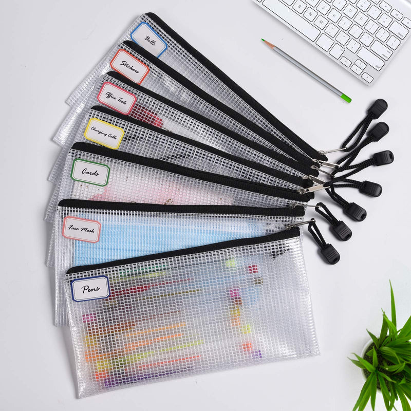 [Australia - AusPower] - 12 Pcs Plastic Mesh Pencil Pouch, Waterproof Tear-Resistant Document File Folders, Zipper Documents Pouch Document Organizer Bags for School Office Business Home Travel Storage(9.25×4.25Inch) Black A6(9.25×4.25 Inch) 