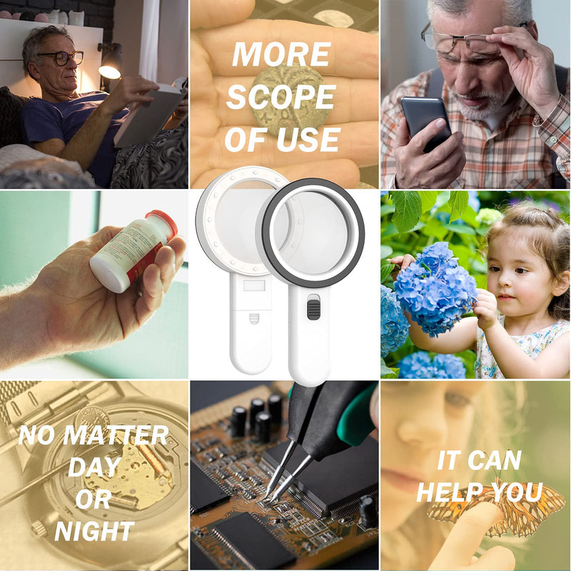 [Australia - AusPower] - AIXPI Magnifying Glass with Light, 30X Handheld Large Magnifying Glass 12 LED Illuminated Lighted Magnifier for Macular Degeneration Seniors Reading Inspection Coins Jewelry 