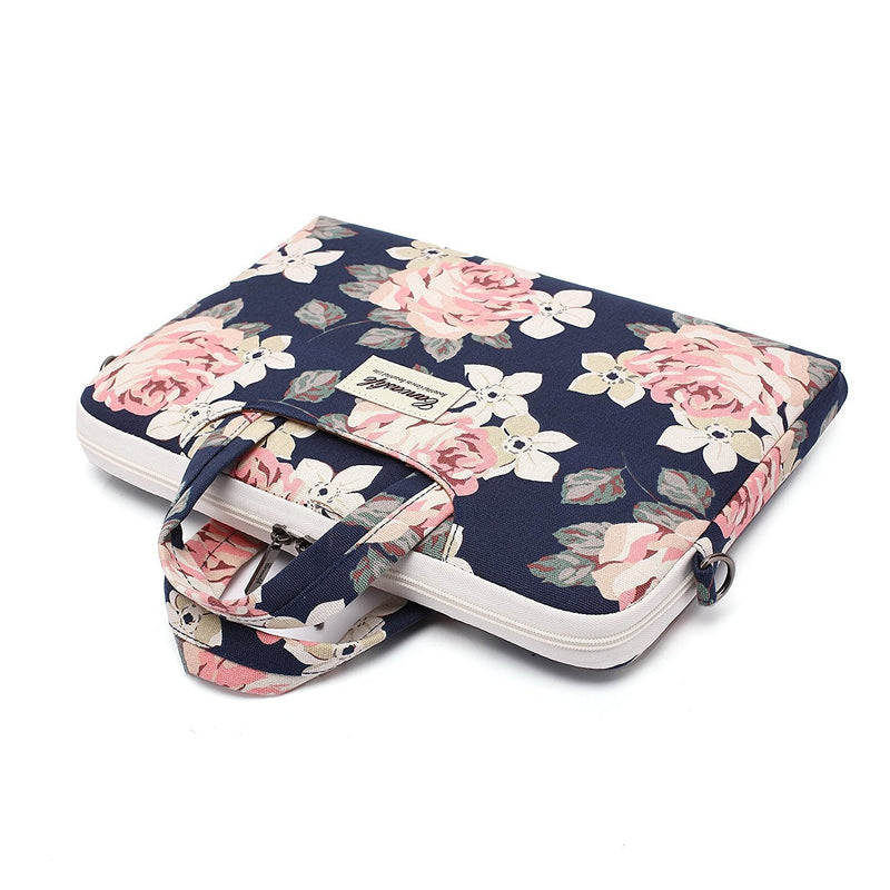 [Australia - AusPower] - Canvaslife White Rose Patten Waterproof Laptop Shoulder Messenger Bag Case Sleeve for 14 Inch 15 Inch Laptop Case Laptop Briefcase 15.6 Inch 15 inch/15.6 inch 