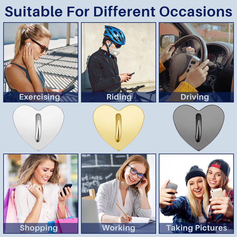 [Australia - AusPower] - Moxweyeni 6 Pcs Cell Phone Ring Holder Stand Heart Shaped Phone Ring Holder Adhesive Metal Phone Finger Grip Universal Heart Ring Holder for Cell Phone Tablet, Sticky Phone Charms Accessories 