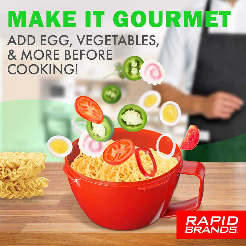 [Australia - AusPower] - Rapid Cup Noodle/Soup Bowl | Microwave Soup & Noodles in Minutes | Perfect for Dorm, Small Kitchen, or Office | Dishwasher-Safe, Microwaveable, & BPA-Free Red 