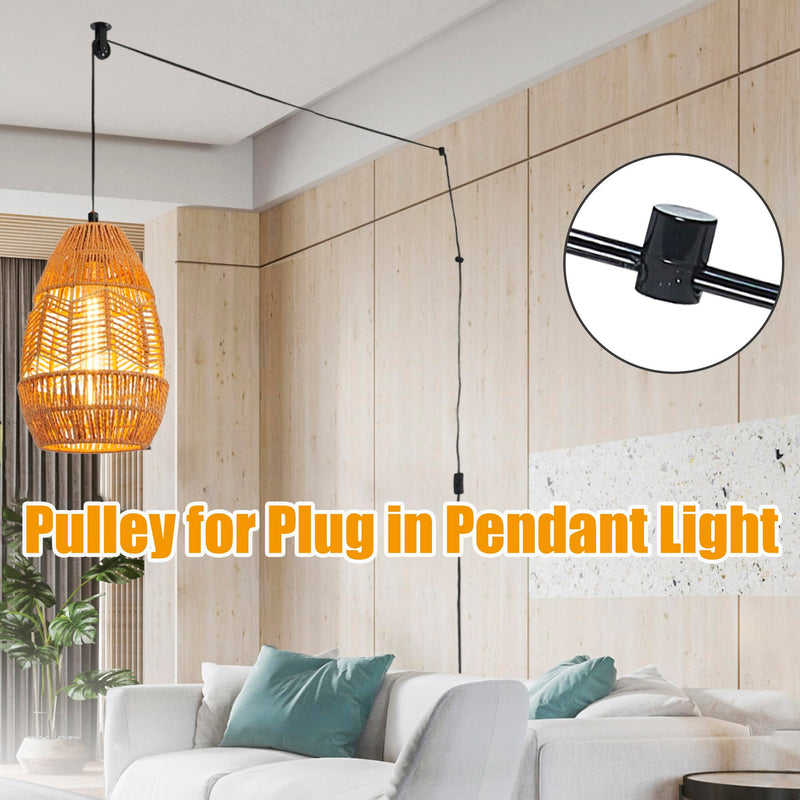 [Australia - AusPower] - Black Pulley Wheels Set of 2 for Plug in Pendant Light Fixture, Swag Hook for Pendant Lighting Chandelier Ceiling Lights Cable, Wall Ceiling Mount Pulley Lamp Hook for Hanging Lamp Ceiling Fan Light Black 