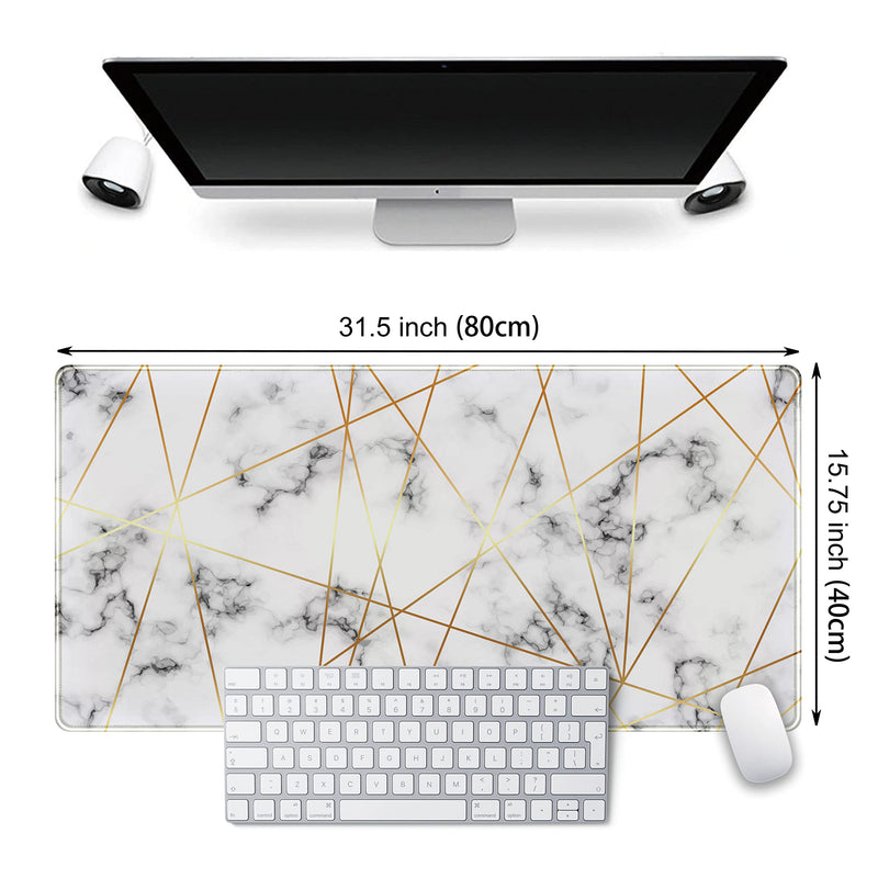 [Australia - AusPower] - Grey Gold Line Marble Extended Gaming Mouse Pad XXL Desk Pad, Large Mousepad for Wireless Mouse (31.5x15.75 in), Big Keyboard Mouse Mat Non-Slip Rubber Base Mousepad with Stitched Edges E-Grey Gold Line Marble 