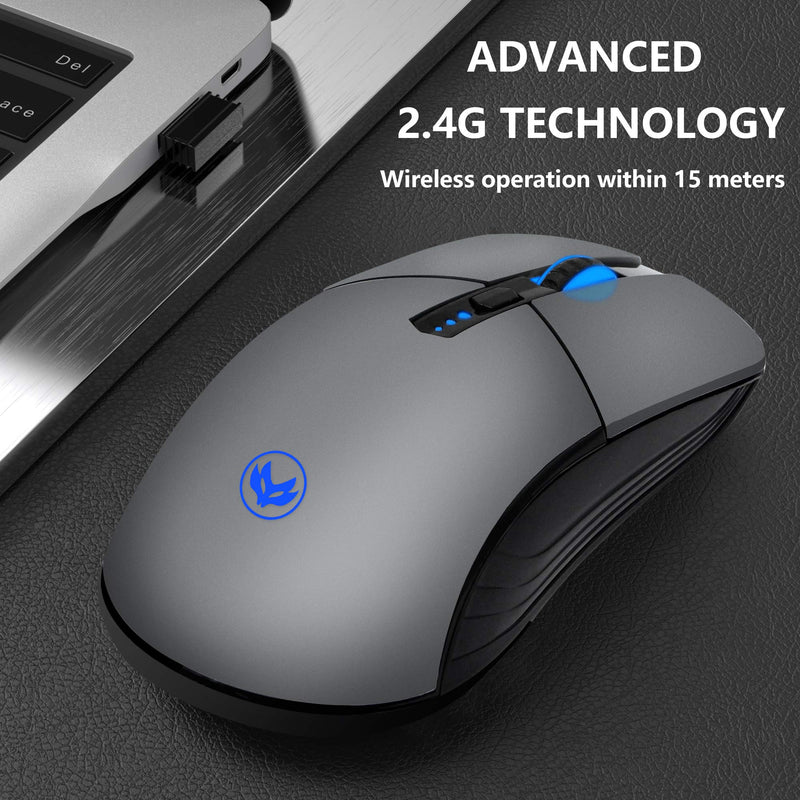 [Australia - AusPower] - RIIEYOCA LED Wireless Mouse, Silent Rechargeable Mouse, Portable 2.4G Wireless Mouse with USB Receiver, 3 Adjustable DPI for PC, Laptop, Computer, Notebook (Silver) Silver 