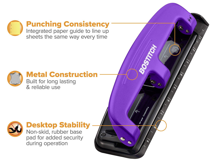 [Australia - AusPower] - Bostitch Office EZ Squeeze Reduced Effort 3-Hole Punch, 12 Sheets, Purple,black , 1.6" x 3" x 11" 