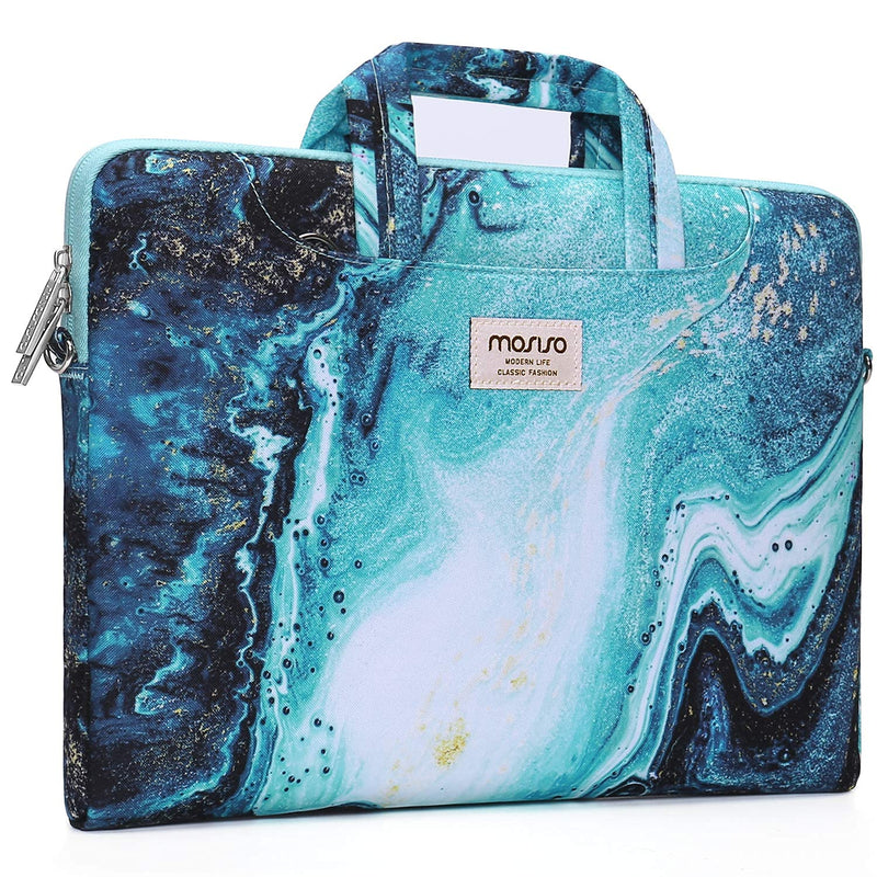 [Australia - AusPower] - MOSISO Laptop Shoulder Bag Compatible with MacBook Pro 14 inch 2021 M1 Pro/M1 Max A2442, Compatible with MacBook Air/Pro, 13-13.3 inch Notebook, Creative Wave Marble Briefcase Sleeve with Trolley Belt 13.3-inch 