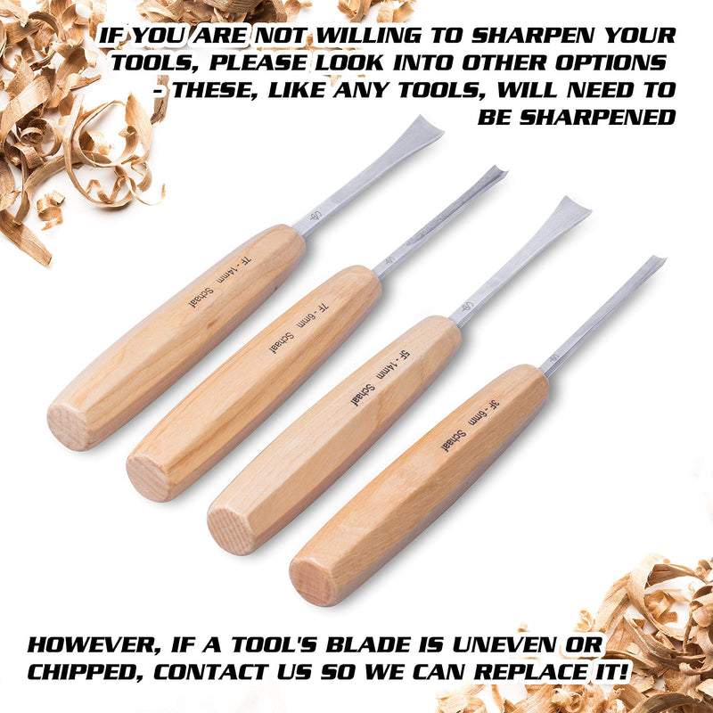 [Australia - AusPower] - Schaaf Wood Carving Tools Fishtail Set | 4pc Fishtail Gouges and Chisels Set for Fine Detail Work | Hand Sculpting Tools Kit for Beginners, Hobbyists and Professionals, Canvas Case and eBook Included 