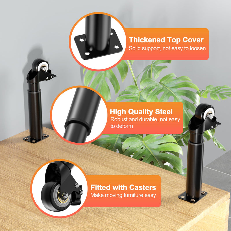 [Australia - AusPower] - Wlrrcwdttc 7-12 inch Metal Adjustable Furniture Legs with 2.36 inch Swivel Caster Wheels for Cabinet/Sofa/Bed/Dresser/Couch/Coffee Table-Heavy Duty Replacement Support Legs with Caster Wheels Set of 4 