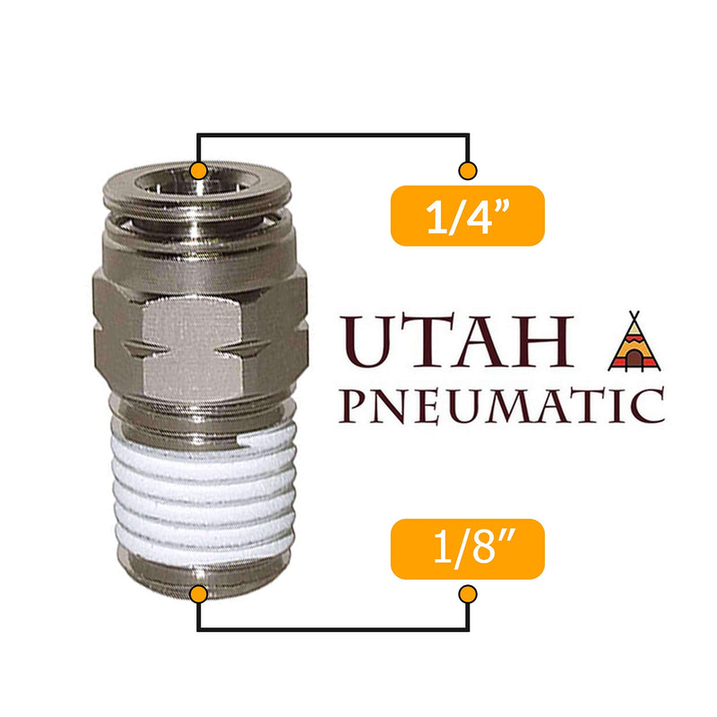 [Australia - AusPower] - Utah Pneumatic 1/4"Od 1/8" Npt Air Union Male Push Air Fitting Straight pneumatic fitting Nickel-Plated Brass Pneumatic Push Connect Fittings Air Line Fittings PC-1/4-N1(5 Pack) 