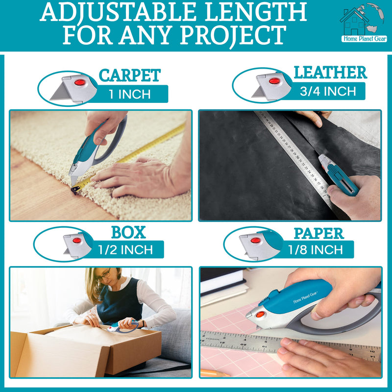 [Australia - AusPower] - Box Cutter Retractable Utility Knife - Heavy Duty Box Cutter Knife Cardboard Cutter - Box Opener Razor Blades Utility Knife - Box Knife Carpet Cutter with 5 Sharp Blades Blue 