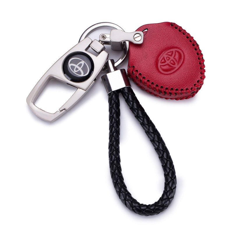 [Australia - AusPower] - Key Chain Fob Cover Shell - 2020 New Design Remote Ker Ring Case Bag Black Buttons Skin leather Cover Key Case Holder Bag for TOYOTA Camry Avalon Matrix Corolla Land Cruiser(Toyota-1 Red) Toyota-1 Red 