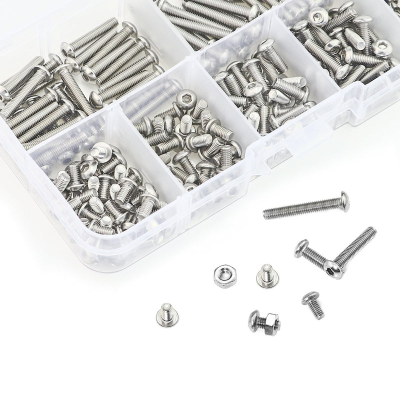 [Australia - AusPower] - Sutemribor 320 Pieces M3 Stainless Steel Button Head Hex Socket Head Cap Bolts Screws Nuts Assortment Kit + Wrench 