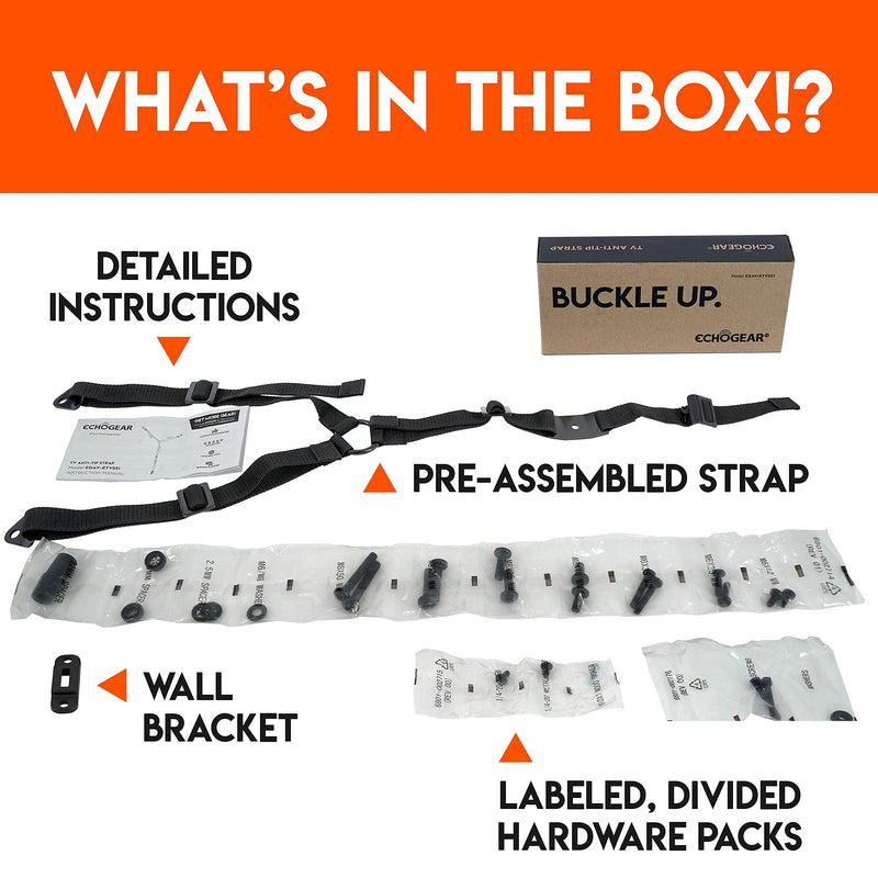 [Australia - AusPower] - ECHOGEAR TV Safety Straps for Flat Screens - Anchor TVs Up to 90" to Furniture Or The Wall - Pre-Assembled Anti-Tip Strap Includes All Hardware for Baby Proofing Your TV 