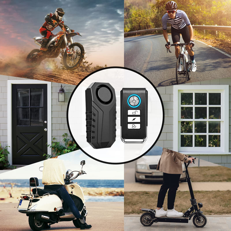 [Australia - AusPower] - Vibration Sensing Bike Alarm with Remote, 113db Loud Bicycle Alarm System Anti Theft, Wireless Motorcycle Alarm for Electric Bike Tricycle Mobility Scooter Vehicles Ebike for Cycling Security 2 Pack 