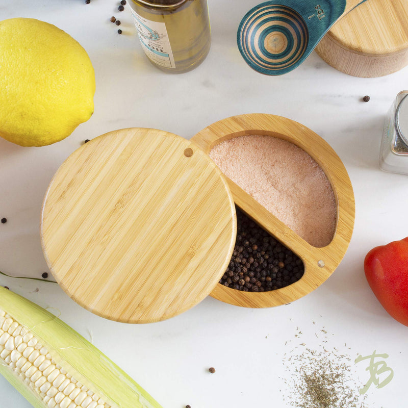 [Australia - AusPower] - Totally Bamboo Salt Keeper Duet Salt and Pepper Bowl, Salt Cellar and Storage Box with Two Compartments, Magnetic Swivel Lid 