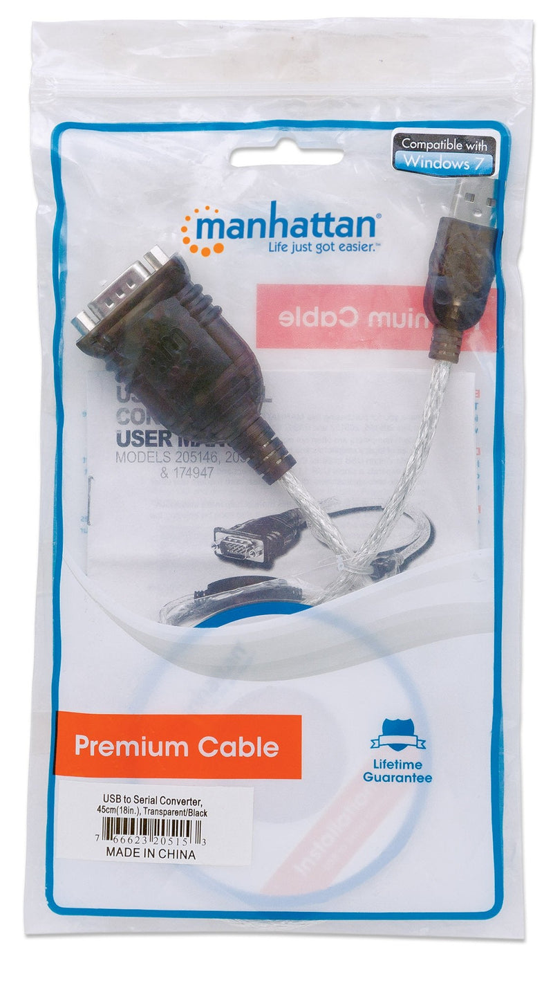 [Australia - AusPower] - Manhattan USB to RS232 Serial Adapter Converter – Long 18 Inch Cable Cord, 24 AWG - Connects Serial Device to a USB Port, FTDI Chipset, Compatible with Window, Linux, Mac – 3 Year Mfg Warranty–205153 Prolific PL-2303RA 0.45 m 