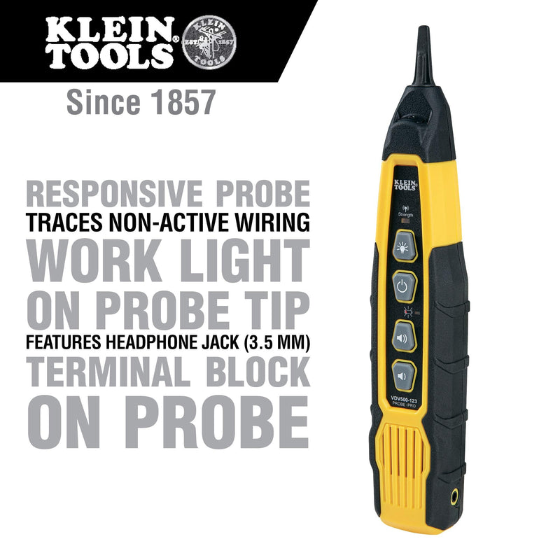 [Australia - AusPower] - Klein Tools VDV500-123 Cable Tracer Probe-Pro Tracing Probe with Replaceable Non-Metallic, Conductive Tip and a Light for Use in Dark Spaces 