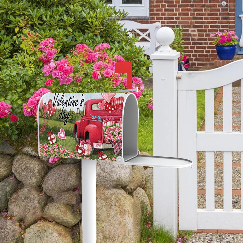 [Australia - AusPower] - FBCOO Valentine's Day Red Truck Mailbox Cover Magnetic Standard Size 21"x19", Love Balloon Rose Gift Decorative Post Letter Box Wrap Decor, Farmhouse Anniversary Wedding Garden Yard Outdoor Decoration Car 