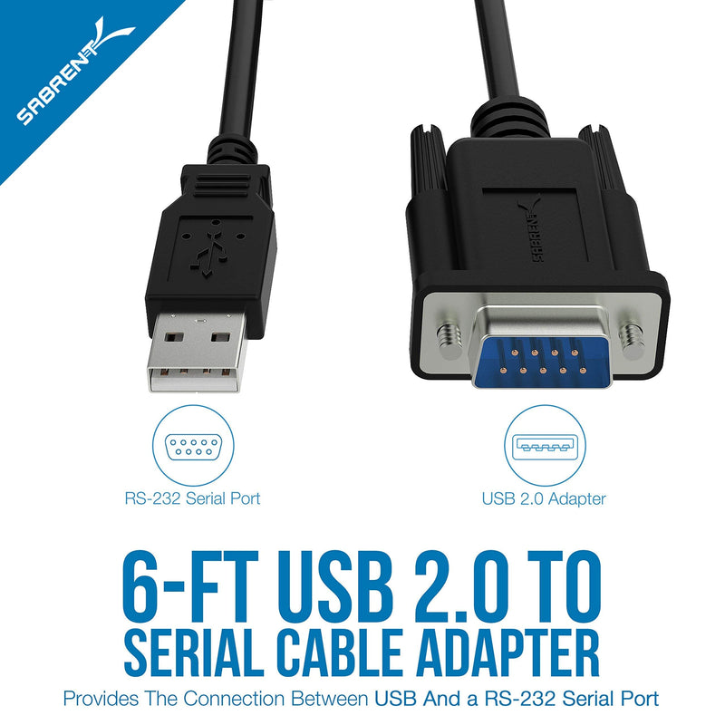 [Australia - AusPower] - Sabrent USB 2.0 to Serial (9-Pin) DB-9 RS-232 Converter Cable, Prolific Chipset + USB 2.0 to Serial (9-Pin) DB-9 RS-232 Adapter Cable 6ft Cable 