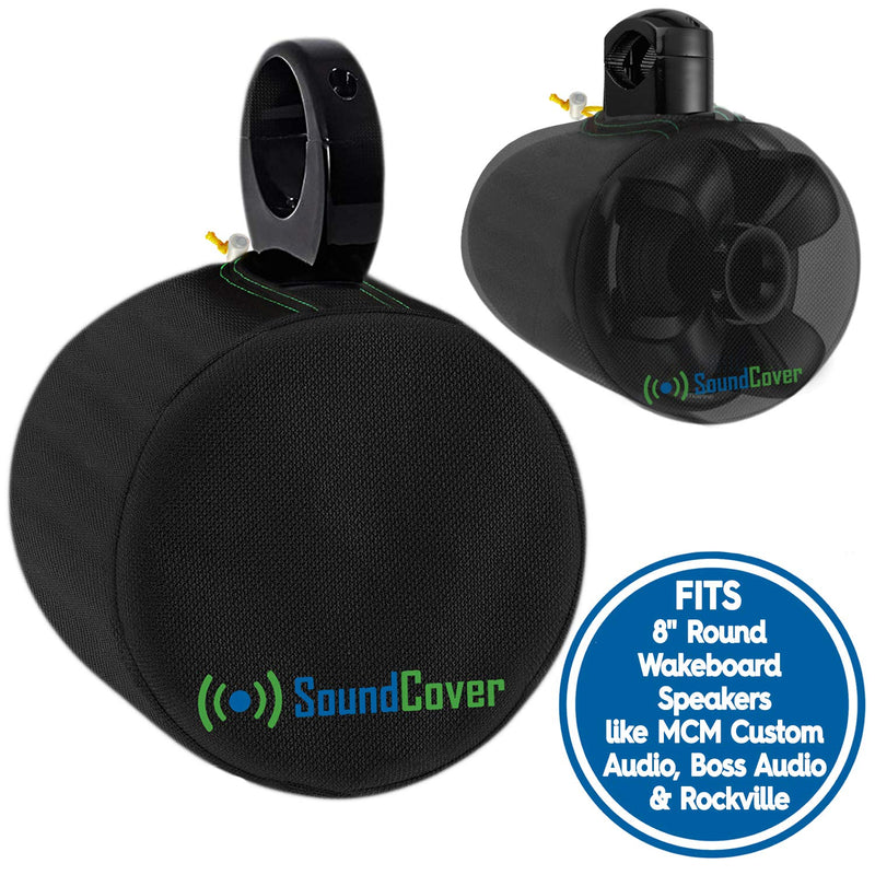 [Australia - AusPower] - Large Black Heavy Duty Marine Wakeboard Tower Pod Speaker Covers for Large Round Boat Speakers - Cover Dimensions: Height 14" x Width 14" x Depth 12.8” - Check Dimensions Before Ordering 