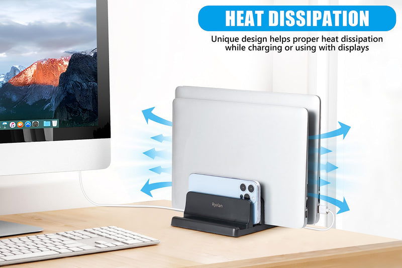 [Australia - AusPower] - Ryvlan Vertical Laptop Stand, Adjustable 3 Slot Laptop Storage with Rubber Padding, Multiple Laptop Holder for Desk, Premium Plastic Holder Compatible with MacBook - (Pre-Assembled) 3 Slots Assembled 