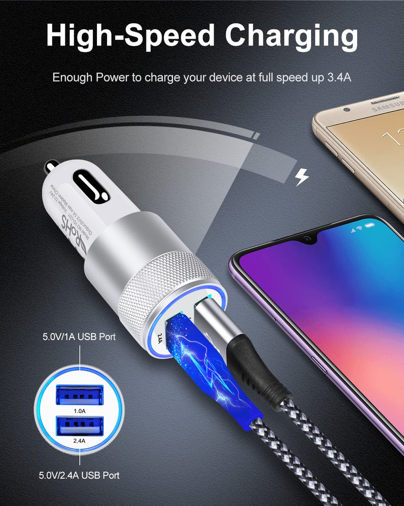 [Australia - AusPower] - 5Pack AILKIN Car Charger, USB Cigarette Lighter Adapter 3.4Amp USB A Fast Charging Car Plug for iPhone 13 Pro Max, Samsung F42 5G, LG W41, Google Pixel 6, Dual Ports Cell Phone Automobile Chargers Silver 