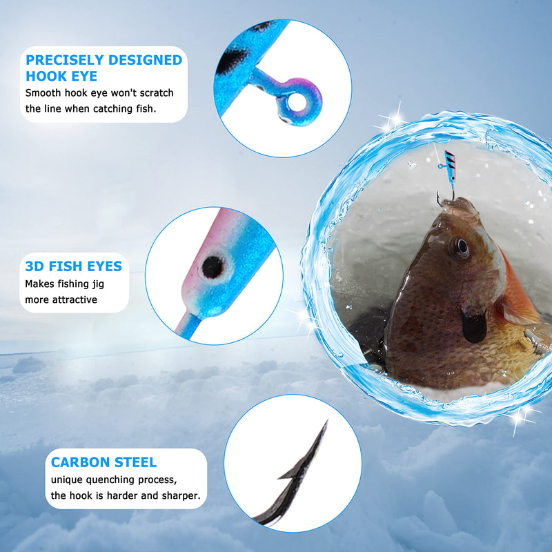 [Australia - AusPower] - Ice Fishing Jigs Lures kit,48pcs Luminous Ice Fishing Gear Crappie Panfish Jigs Head Fishing Hooks Set for Winter Ice Jigging Walleye Perch Bluegill 