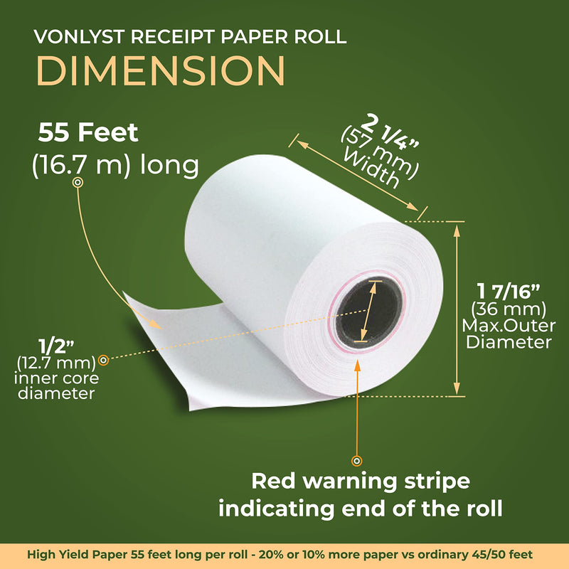 [Australia - AusPower] - Vonlyst Thermal Paper Roll for Clover Flex Receipt Paper 2 1/4 x 55 (10 rolls) 10 rolls 