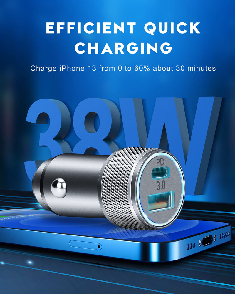 [Australia - AusPower] - [Apple MFi Certified] iPhone Car Charger, TIKALONG 38W Dual Port USB C Power Delivery Fast Car Charger Adapter with 2-Pack 3FT Lightning Cable Cord for iPhone 13/13 Pro Max Mini/12/11/XS/XR/X/8, iPad 