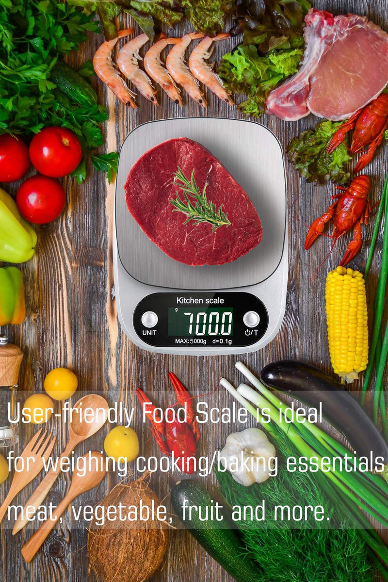 [Australia - AusPower] - Rechargeable Digital Kitchen Scale 10kg/22lb Multifunction Waterproof 1g Accuracy Food Weight Gram Ounce Tare Function g/ oz/ ml/ ct/ kg/ tl/ fl:oz/ lb:oz/ lbfor Cooking Baking,USB&Batteries 10kg/ 1g 