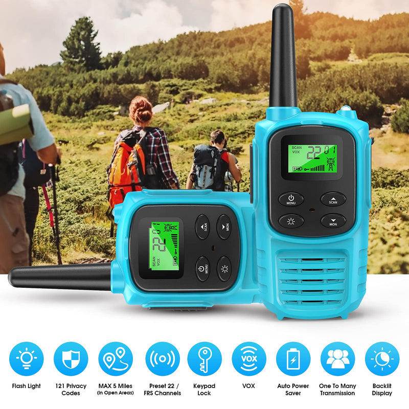 [Australia - AusPower] - LEETEL Walkie Talkie with 22 FRS Channels, Long Range Walkie Talkies for Adults with VOX Scan LED Flashlight for Family Activities for Boys Girls Kids (Blue 2 Pack) Blue 