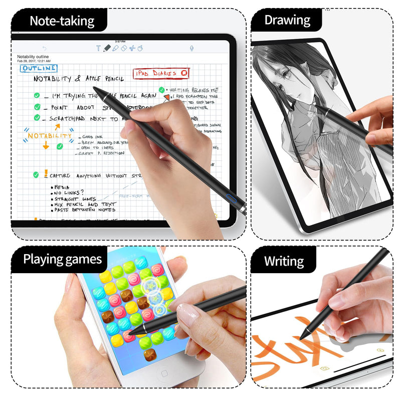 [Australia - AusPower] - Stylus Pens for Touch Screens, Stylus Pen for iPad with Fine Point Tip & Magnetic Cap, Compatible with iPad, iPhone, Android, Tablet and Other Capacitive Touch Screen for Drawing (Black) Black 